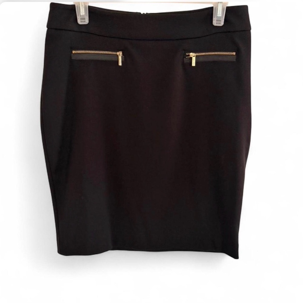 Calvin Klein Black Pencil Skirt with Gold Zippers